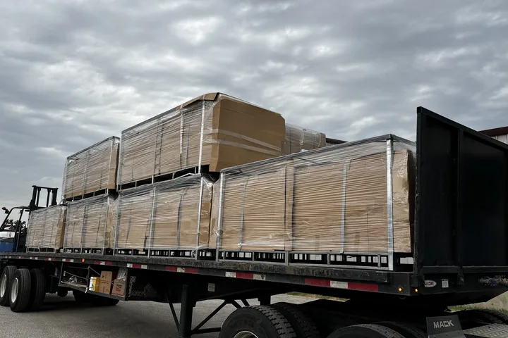 Crated fence load on a flatbed